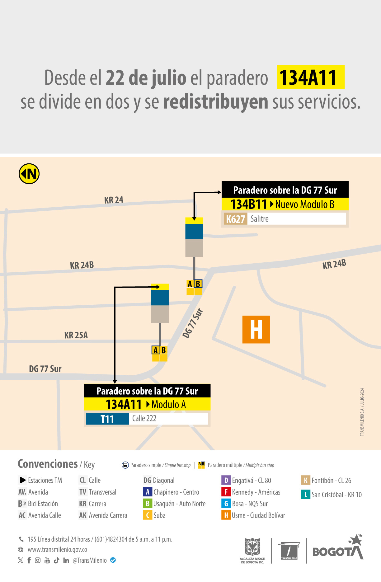 Paradero 134A11 se divide y redistribuye sus servicios